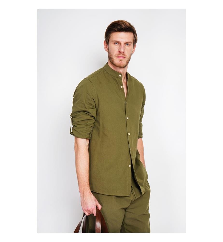 Camicia con collo alla marina a maniche lunghe - Khaki