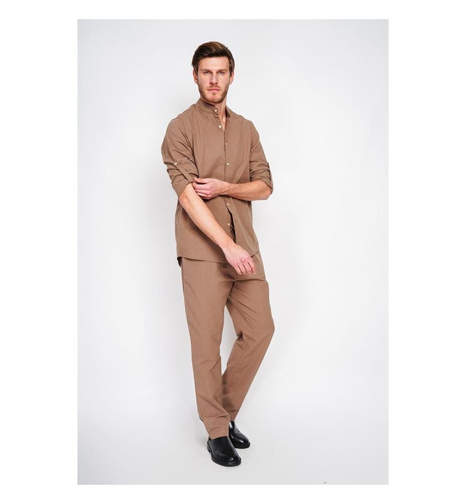 Camicia con colletto alla marina a maniche lunghe - Marrone