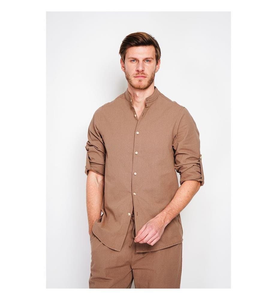 Camicia con colletto alla marina a maniche lunghe - Marrone