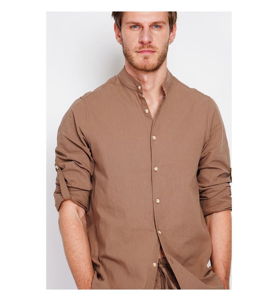 Camicia con colletto alla marina a maniche lunghe - Marrone