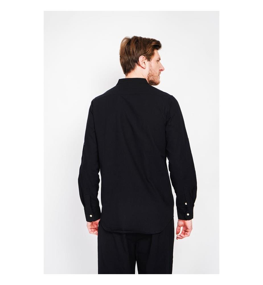 Chemise col officier manches longues - Noir
