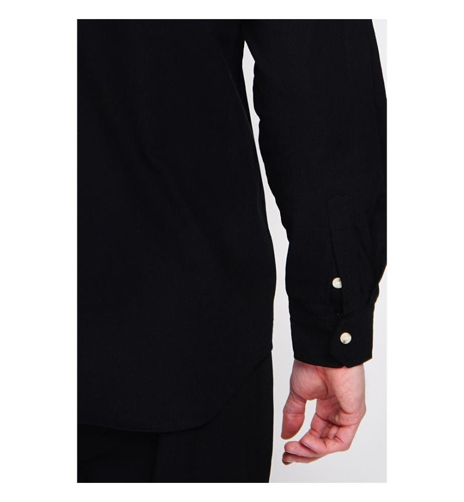 Chemise col officier manches longues - Noir