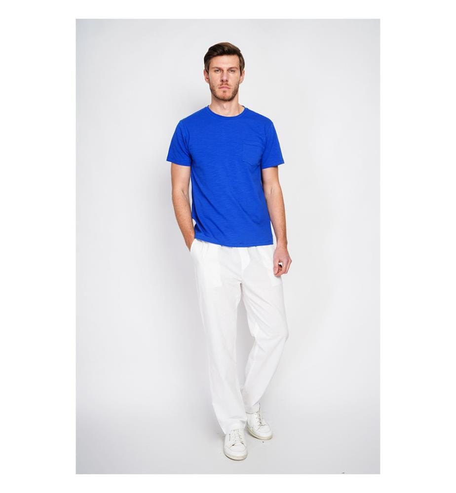 T-shirt col rond avec poche poitrine - Bleu royal
