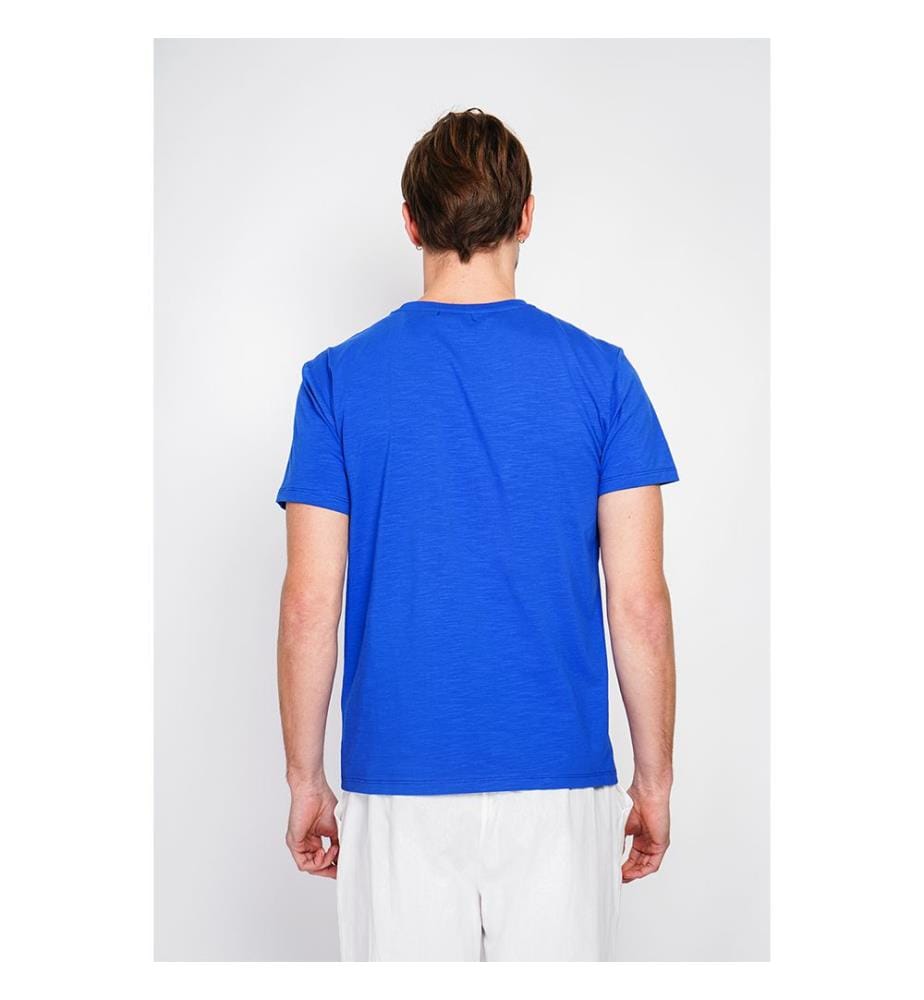 T-shirt col rond avec poche poitrine - Bleu royal