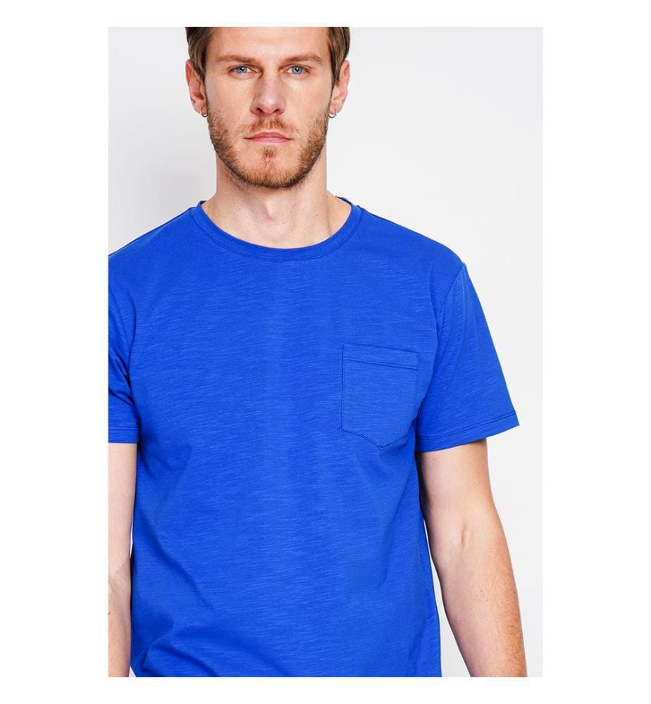 T-shirt col rond avec poche poitrine - Bleu royal