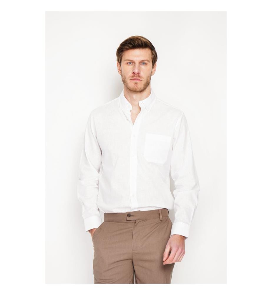 Chemise droite classique avec poche - Blanc