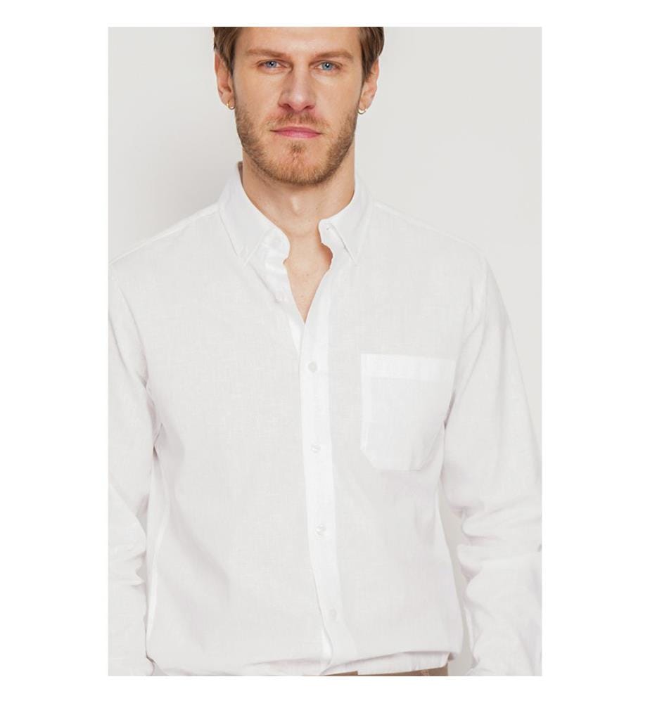 Chemise droite classique avec poche - Blanc