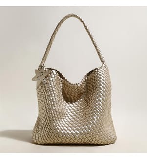 Lumière Hobo-Tasche aus geflochtenem Metallic-Leder - Champagne