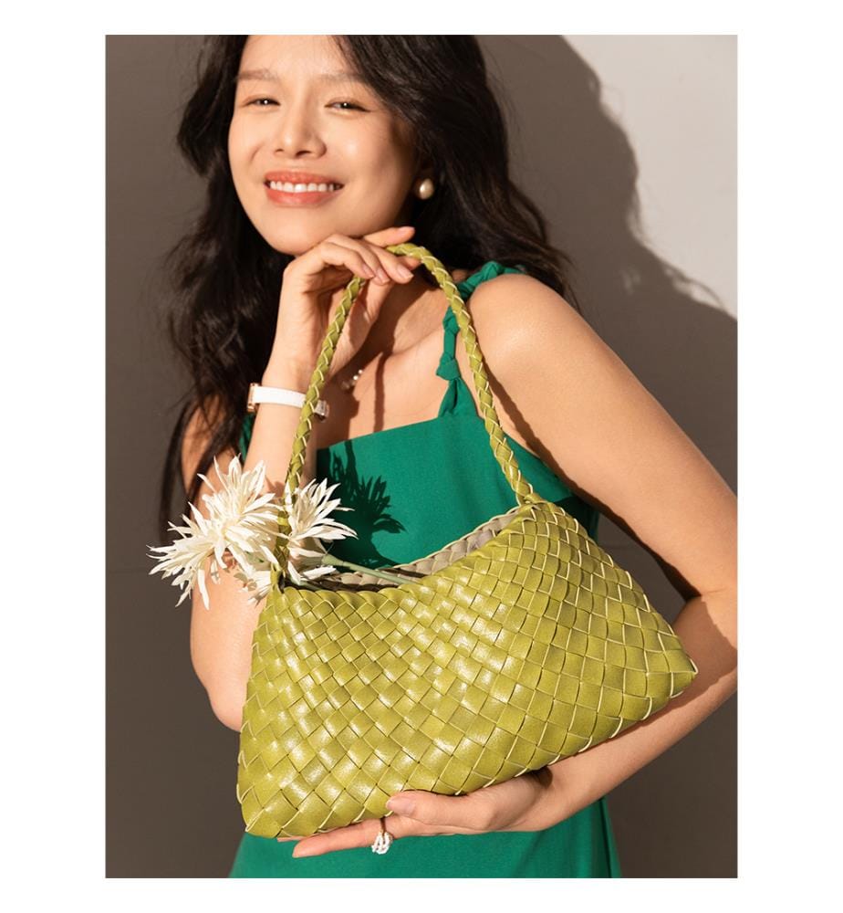 Geflochtene Mini-Trapeztasche - Avocado