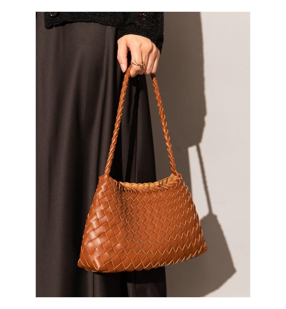 Geflochtene Mini Trapeztasche - Braun