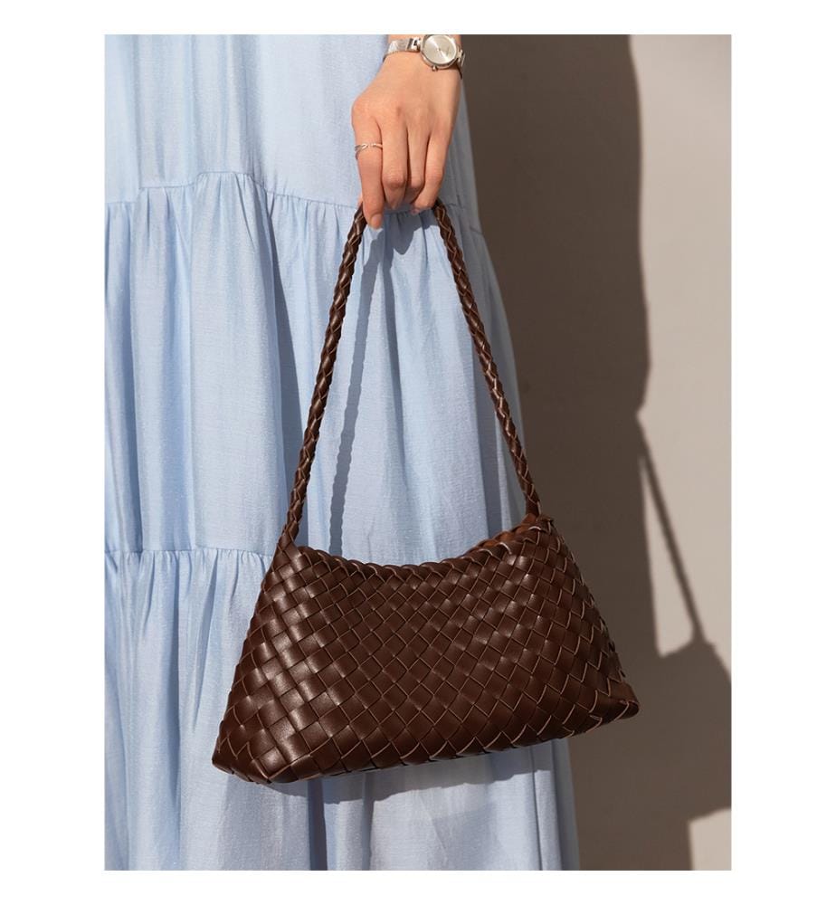 Geflochtene Mini-Trapez-Tasche - Schokolade
