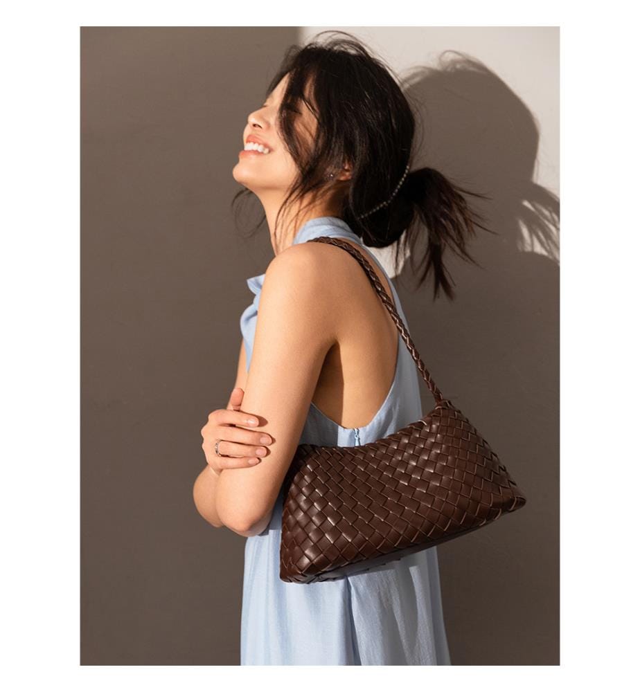 Geflochtene Mini-Trapez-Tasche - Schokolade