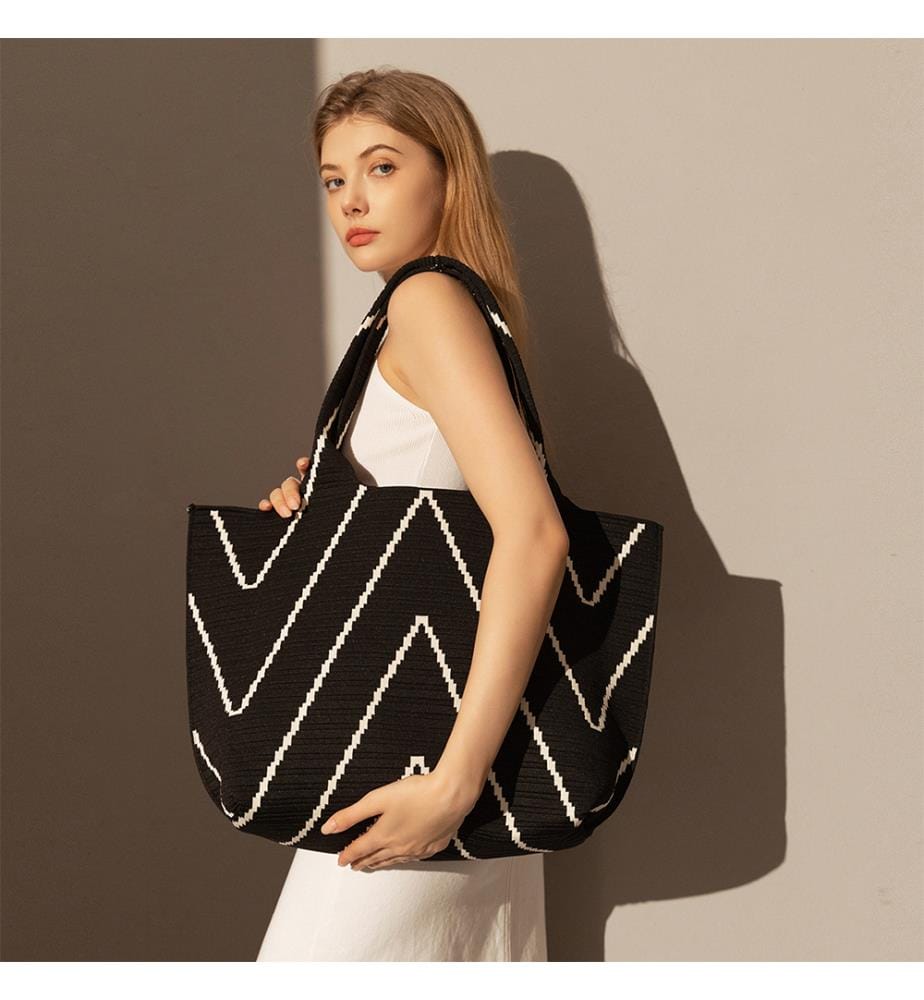 Chevron Retro Einkaufstasche - Schwarz