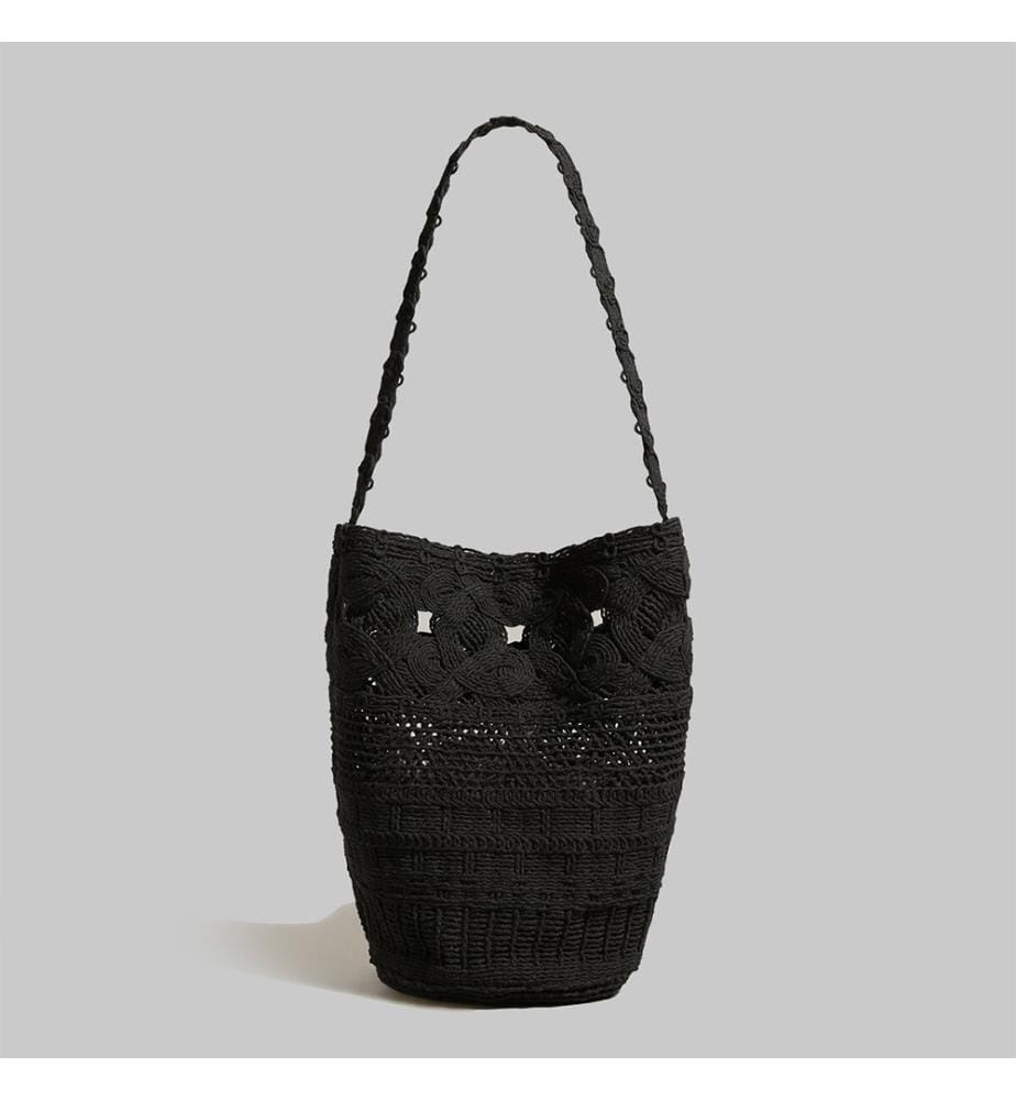 Borsa a secchiello in macramè - Nero