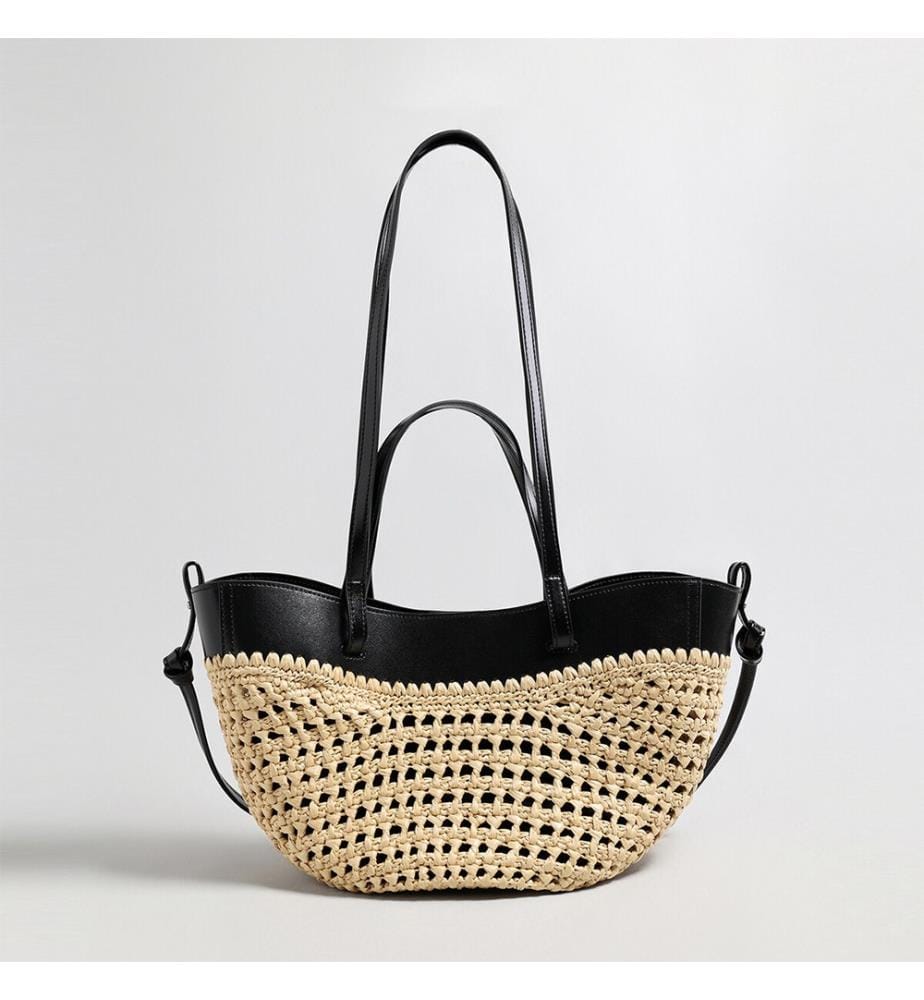 Borsa in paglia intrecciata - Nero