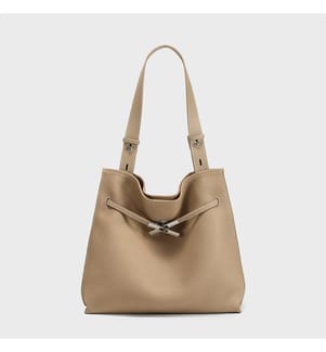 Hobo-Tasche aus genarbtem Leder - Taupe