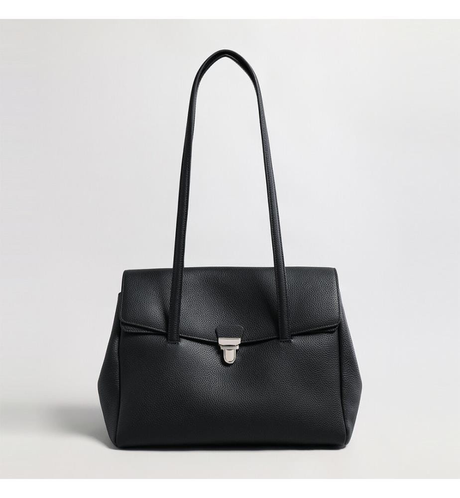 Borsa tote con chiusura in pelle martellata - Nero
