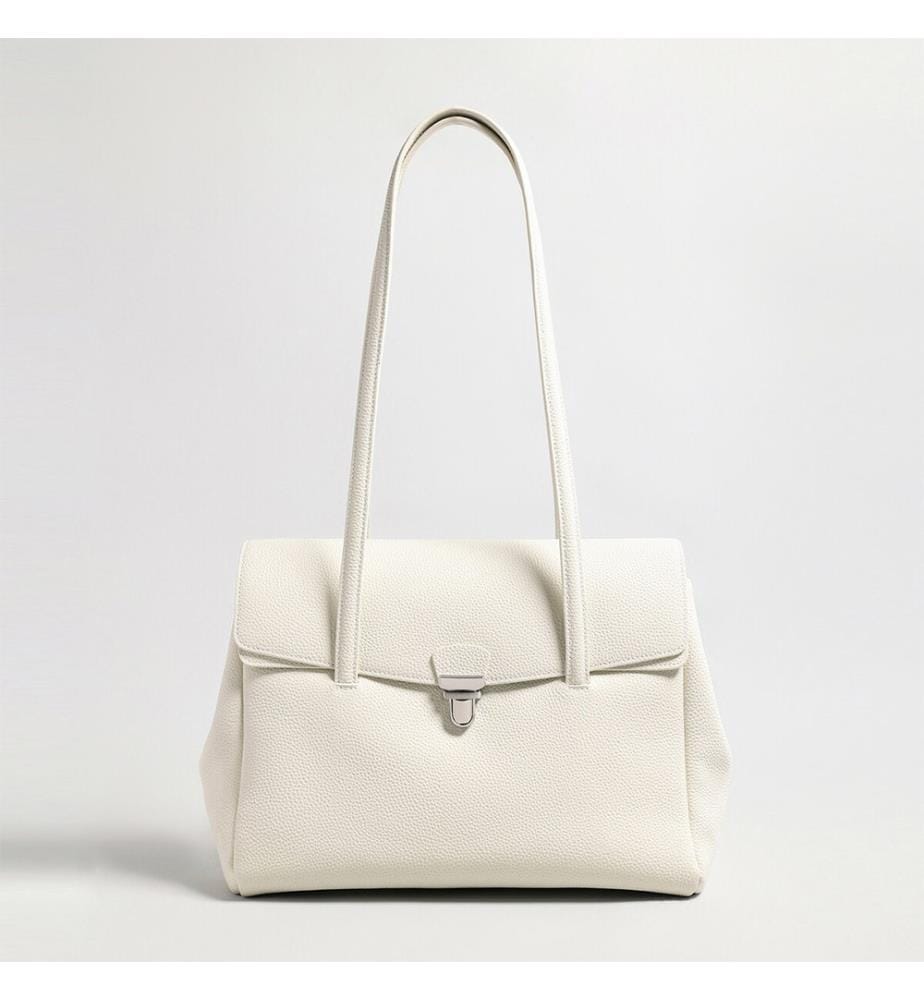 Borsa tote con chiusura in pelle martellata - Avorio