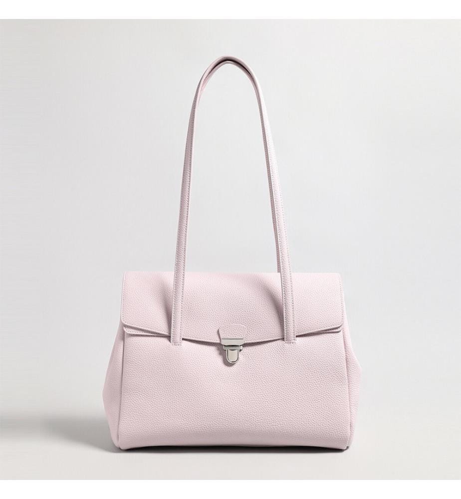 Borsa tote con chiusura in pelle martellata - Rosa