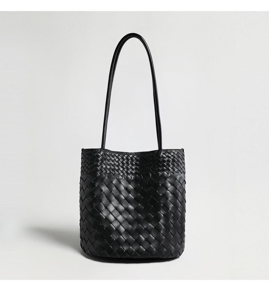 Borsa a secchiello in pelle intrecciata - Nero