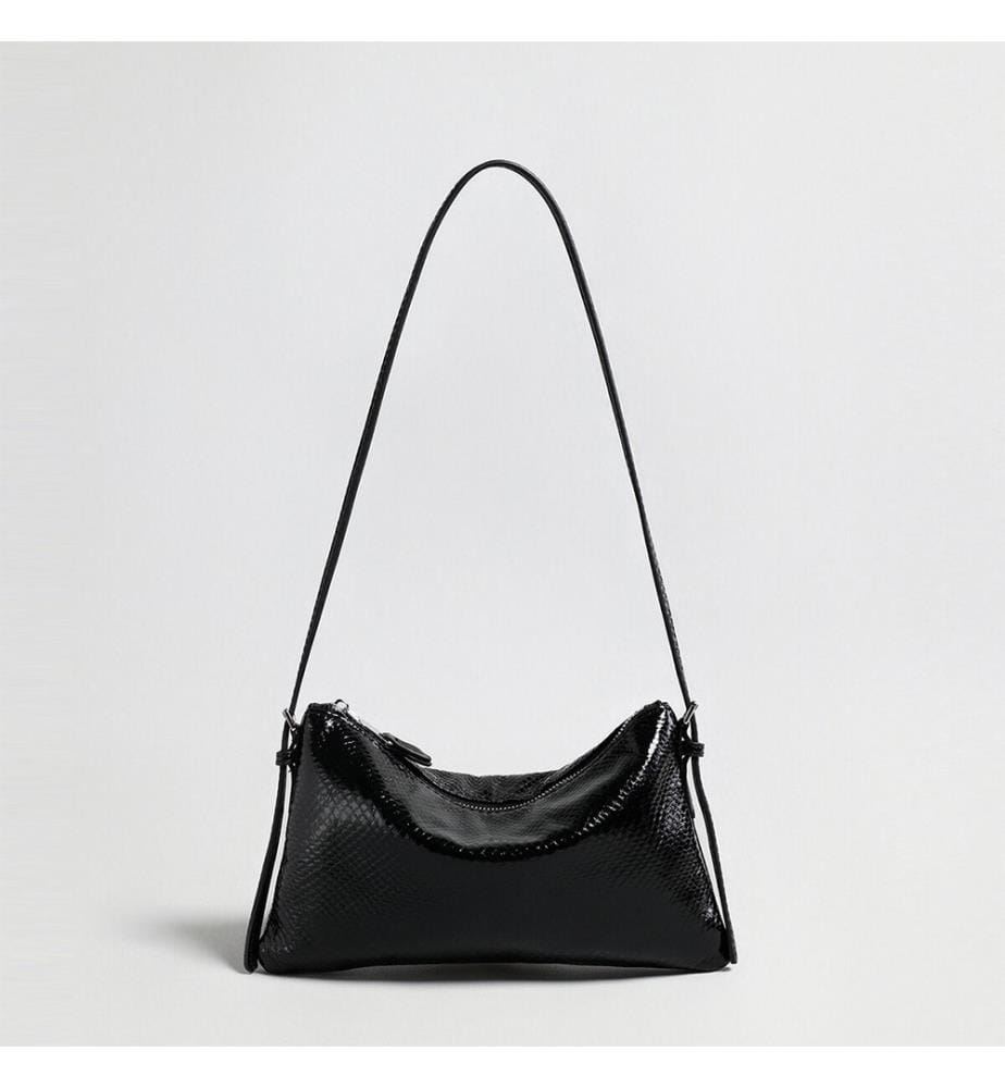 Mini borsa hobo effetto serpente - Nero