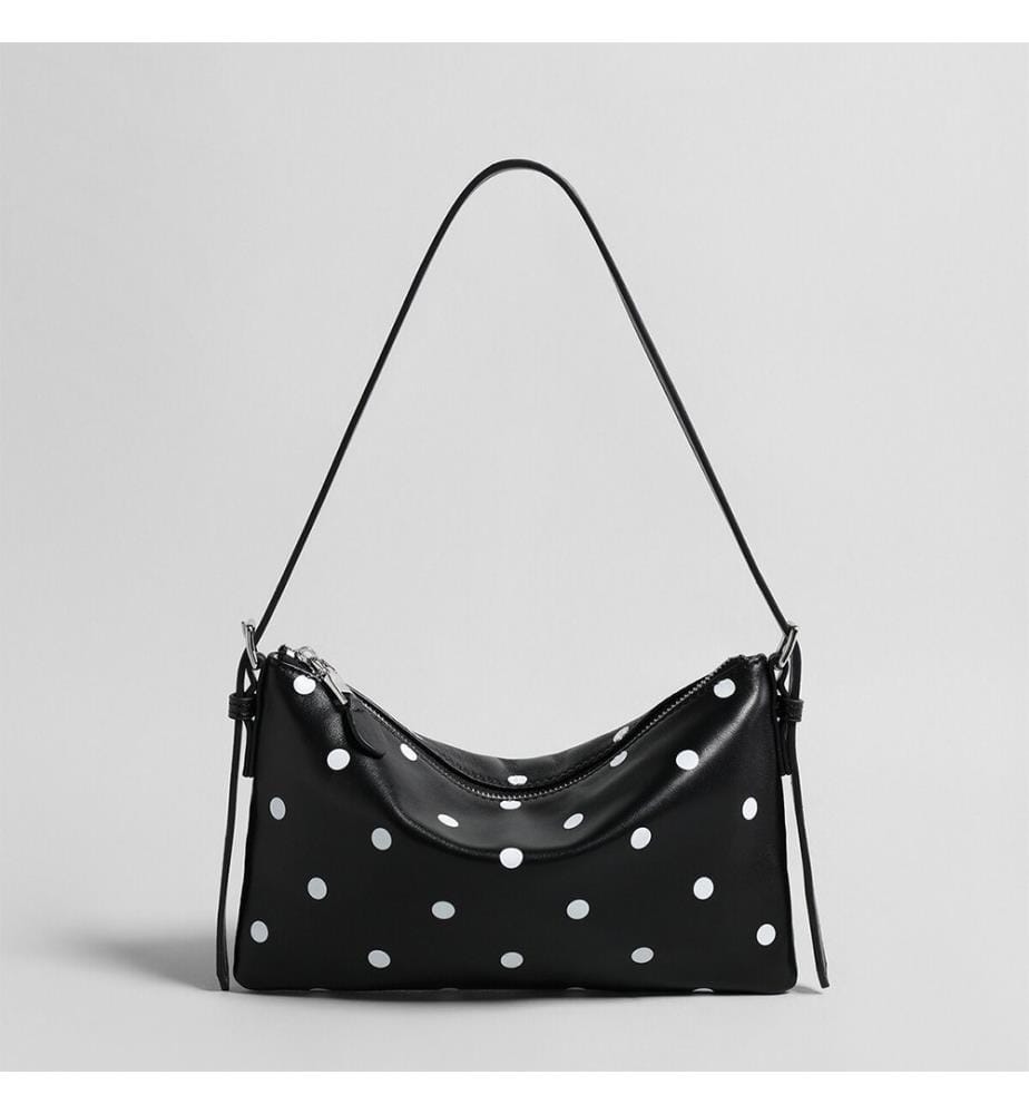 Borsa hobo morbida con pois - Nero