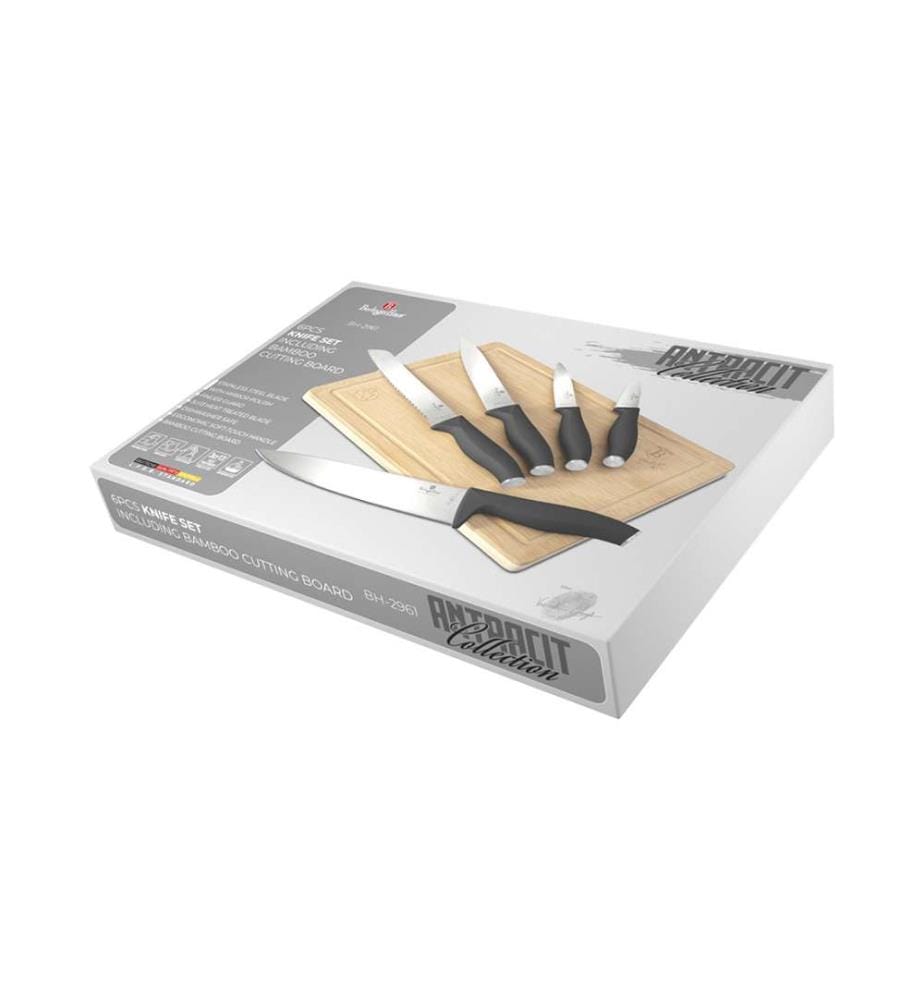 6-teiliges Messerset mit Bambus Schneidebrett, Anthracite Collection - Matt