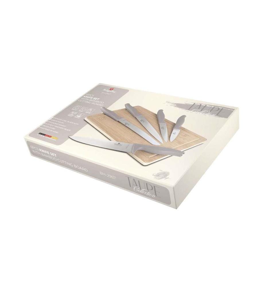 6-teiliges Messerset mit Bambus Schneidebrett, Taupe Collection - Matt