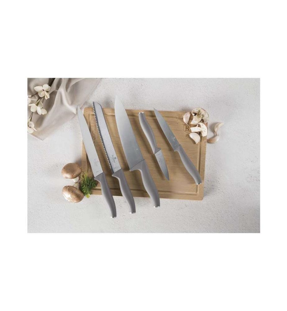 6-teiliges Messerset mit Bambus Schneidebrett, Taupe Collection - Matt