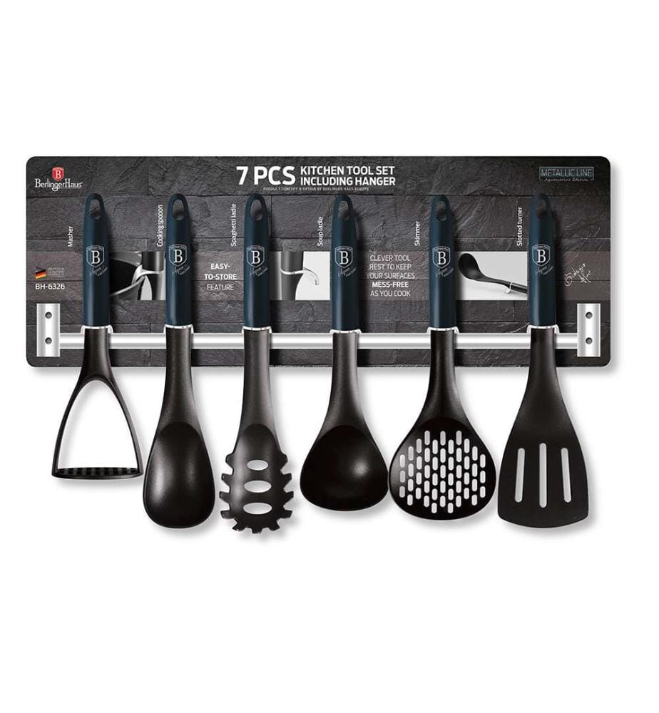 7-teiliges Küchenutensilien-Set mit Edelstahlhaken - Marine