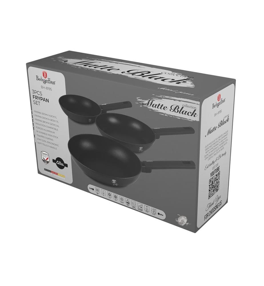 Set de 3 Poêles à Frire Ø 20/24/28 cm Matte Black Collection