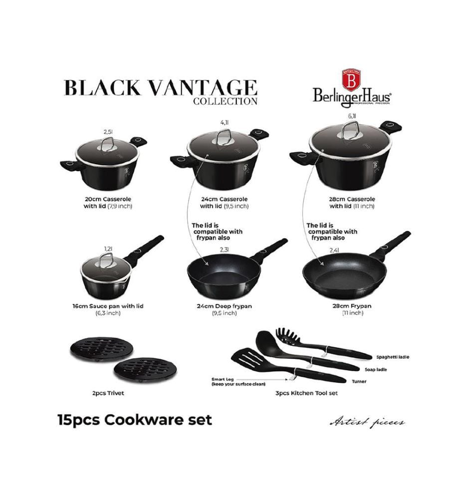 15-teiliges Kochgeschirr-Set Black Vantage Collection - Noir