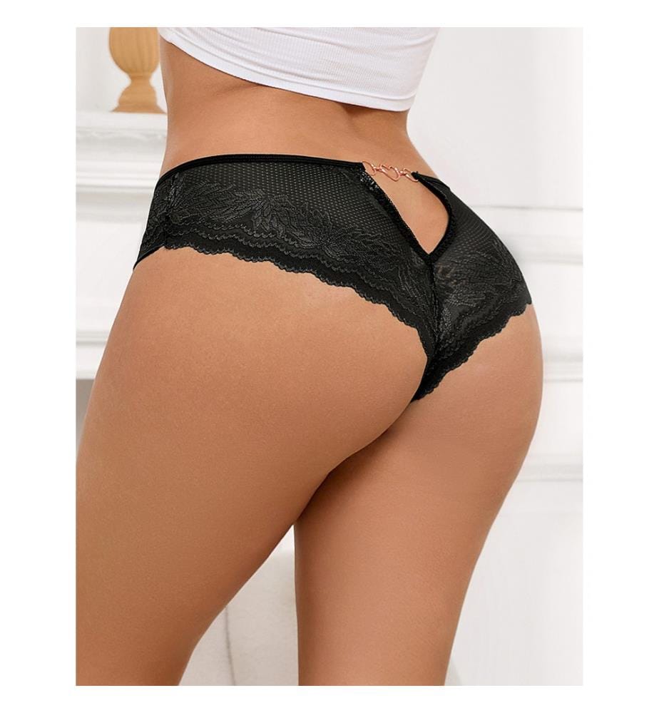 Slip mit Spitze, Öffnung, Herzring - Schwarz