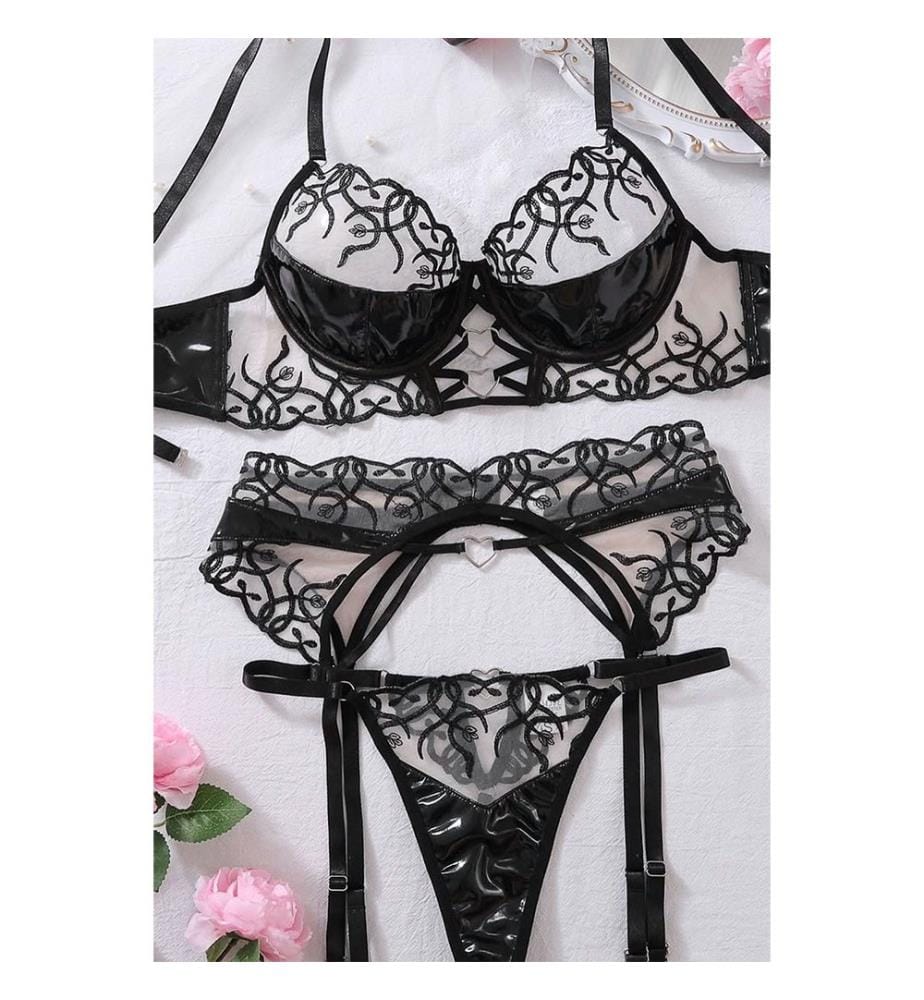 Vinyl-Lingerie Set - Schwarz