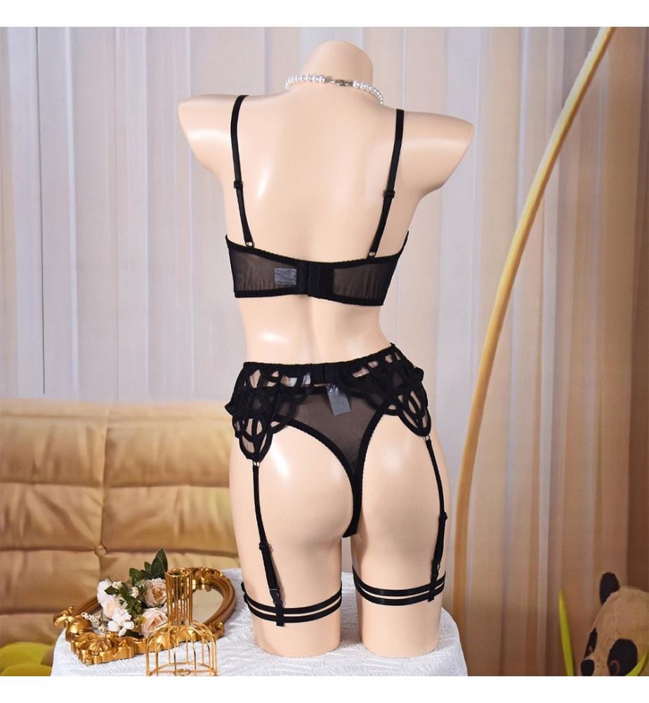 Elegantes 3-teiliges besticktes Mystery-Set - Schwarz