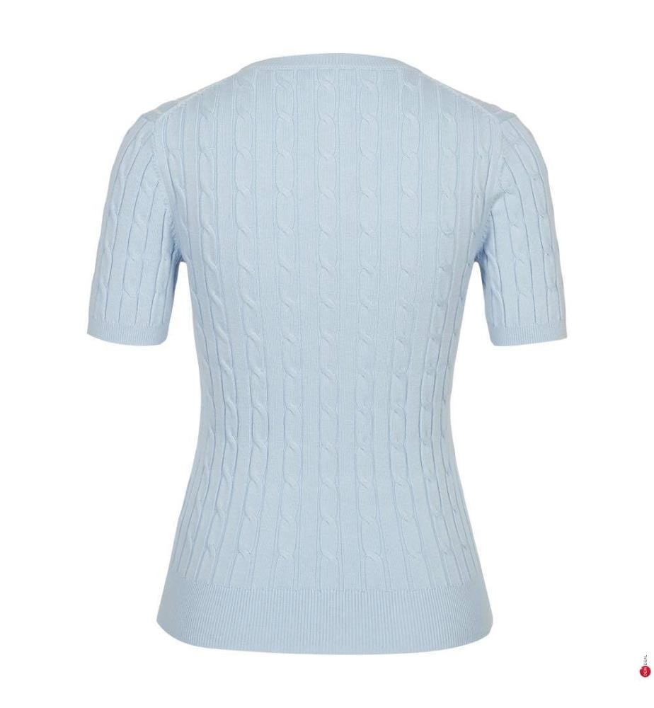 Stretch-Baumwoll-T-Shirt mit C-Ausschnitt - Frisches Blau