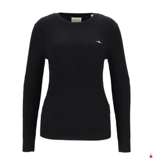 Rundhals-Twist-Pullover aus Stretch-Baumwolle - Schwarz