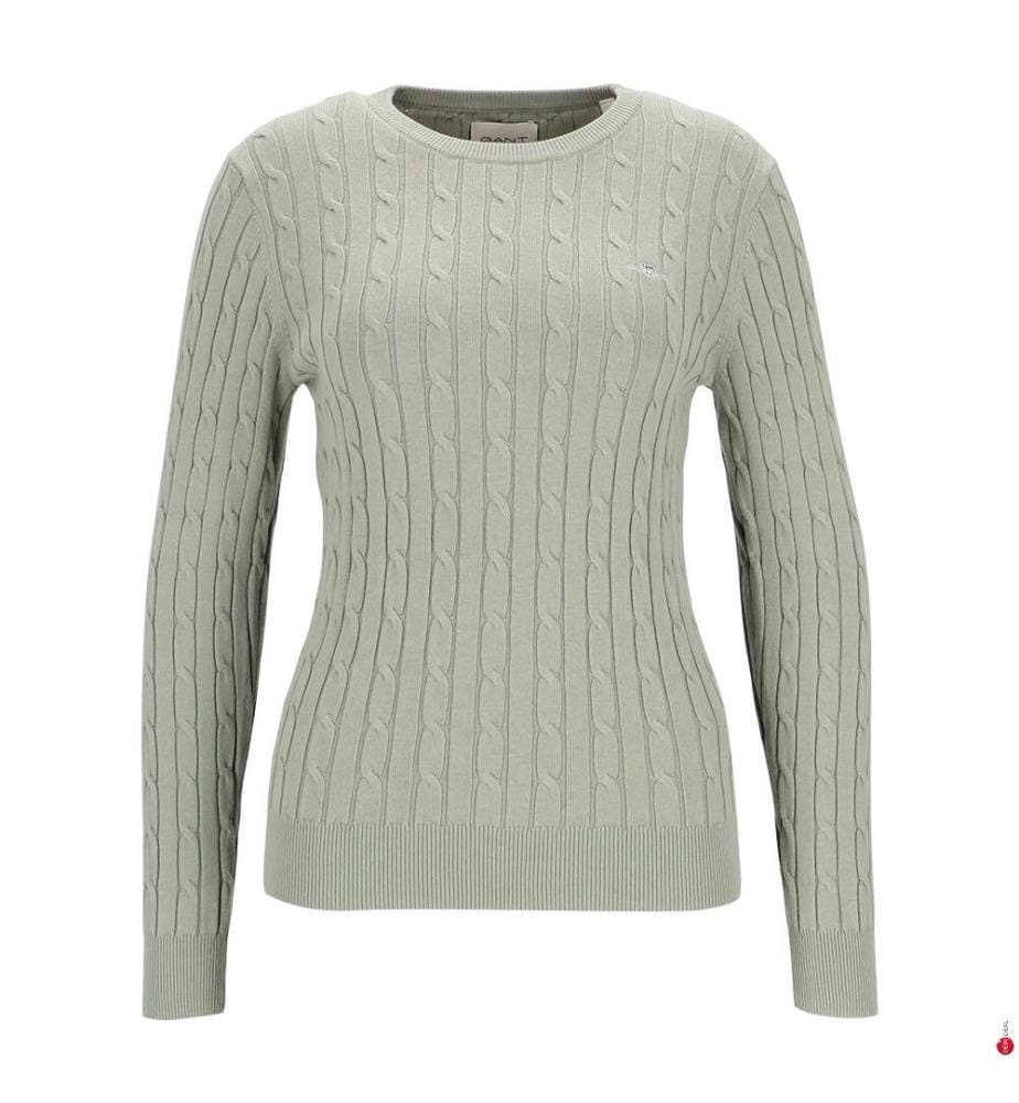 Rundhals-Twist-Pullover aus Stretch-Baumwolle - Verwaschenes Salbeigrün