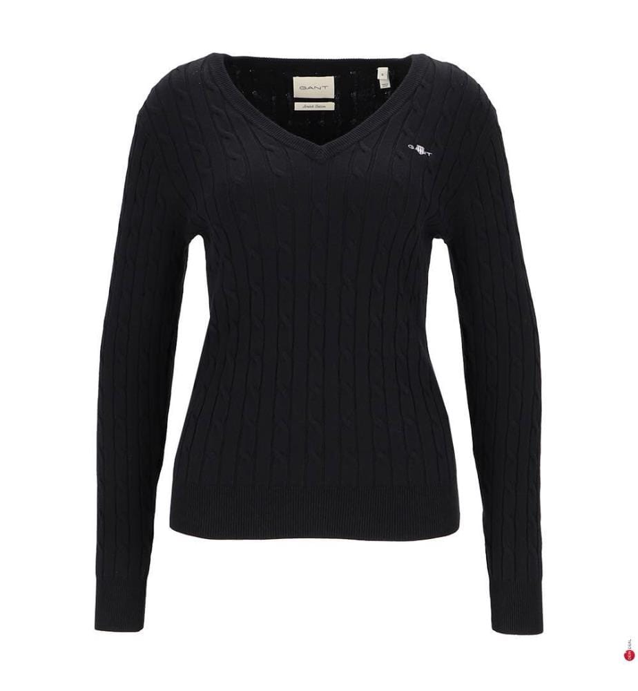 V-Neck Twist Pullover aus Stretch-Baumwolle - Schwarz