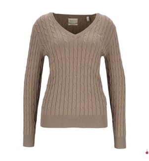 V-Ausschnitt Pullover aus Stretch-Baumwolle - Beige Taupe