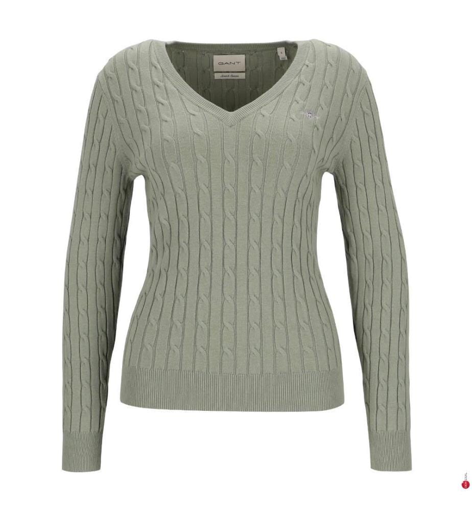 V-Neck Twisted Pullover aus Stretch-Baumwolle - Verwaschenes Salbeigrün