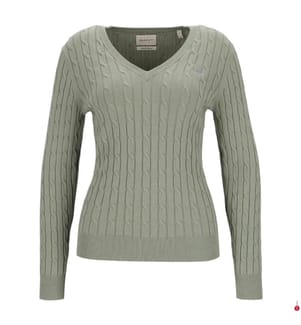 V-Neck Twisted Pullover aus Stretch-Baumwolle - Verwaschenes Salbeigrün