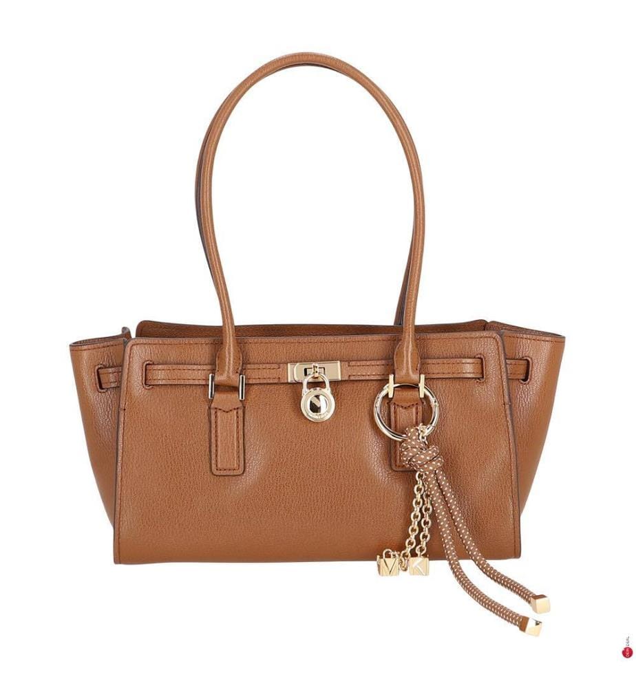 Hamilton Moderne Kleine Ledersatchel-Tasche mit Kettenanhänger-Detail, Braun