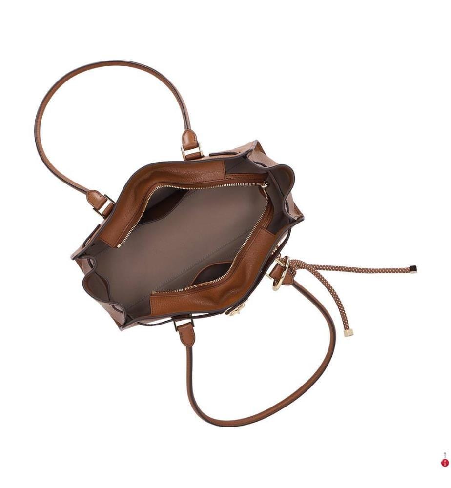 Hamilton Moderne Kleine Ledersatchel-Tasche mit Kettenanhänger-Detail, Braun