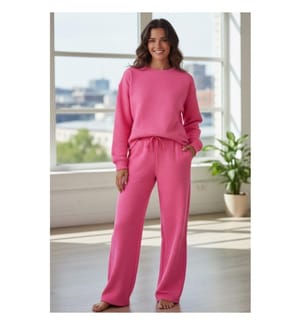 Ultraweites, texturiertes, zweiteiliges, lockeres Outfit Dahlia rose - Erdbeerrosa
