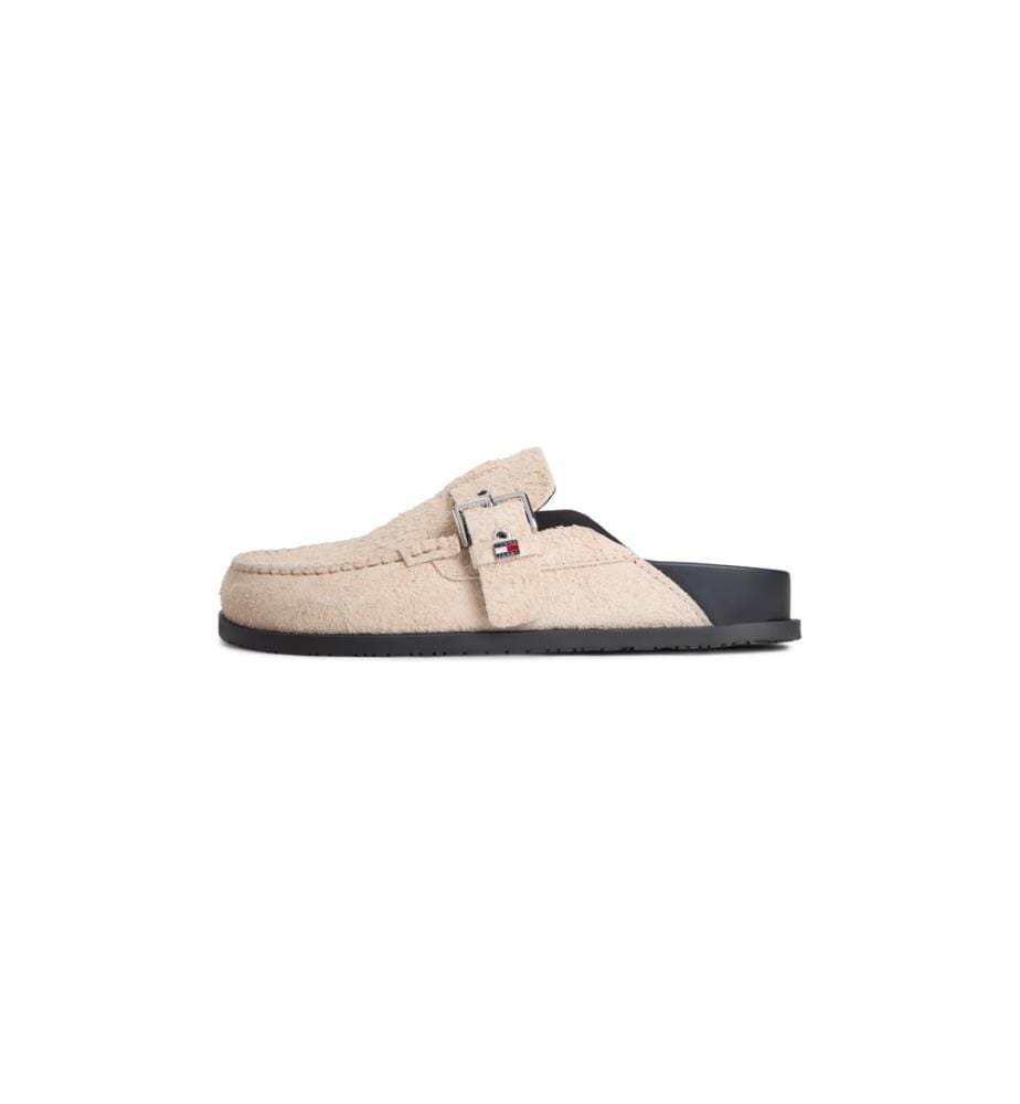 Mules in pelle scamosciata con fibbie - Beige