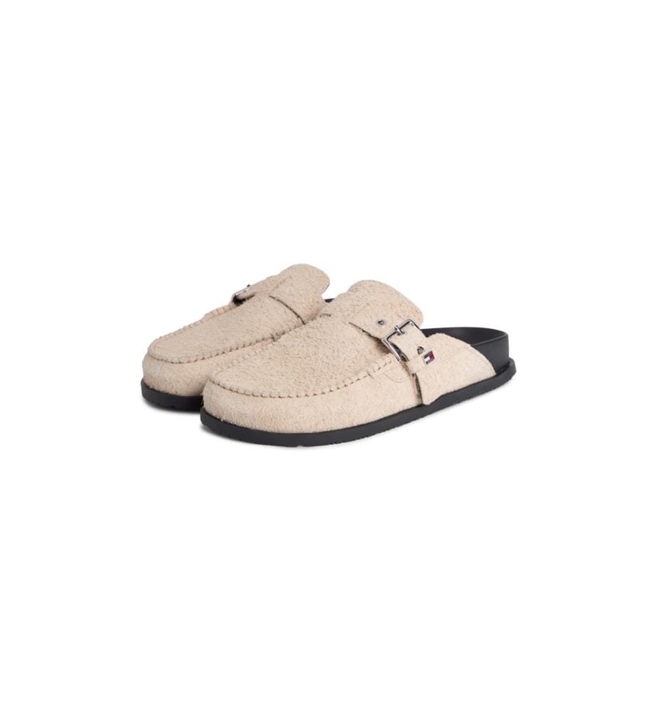 Mules in pelle scamosciata con fibbie - Beige