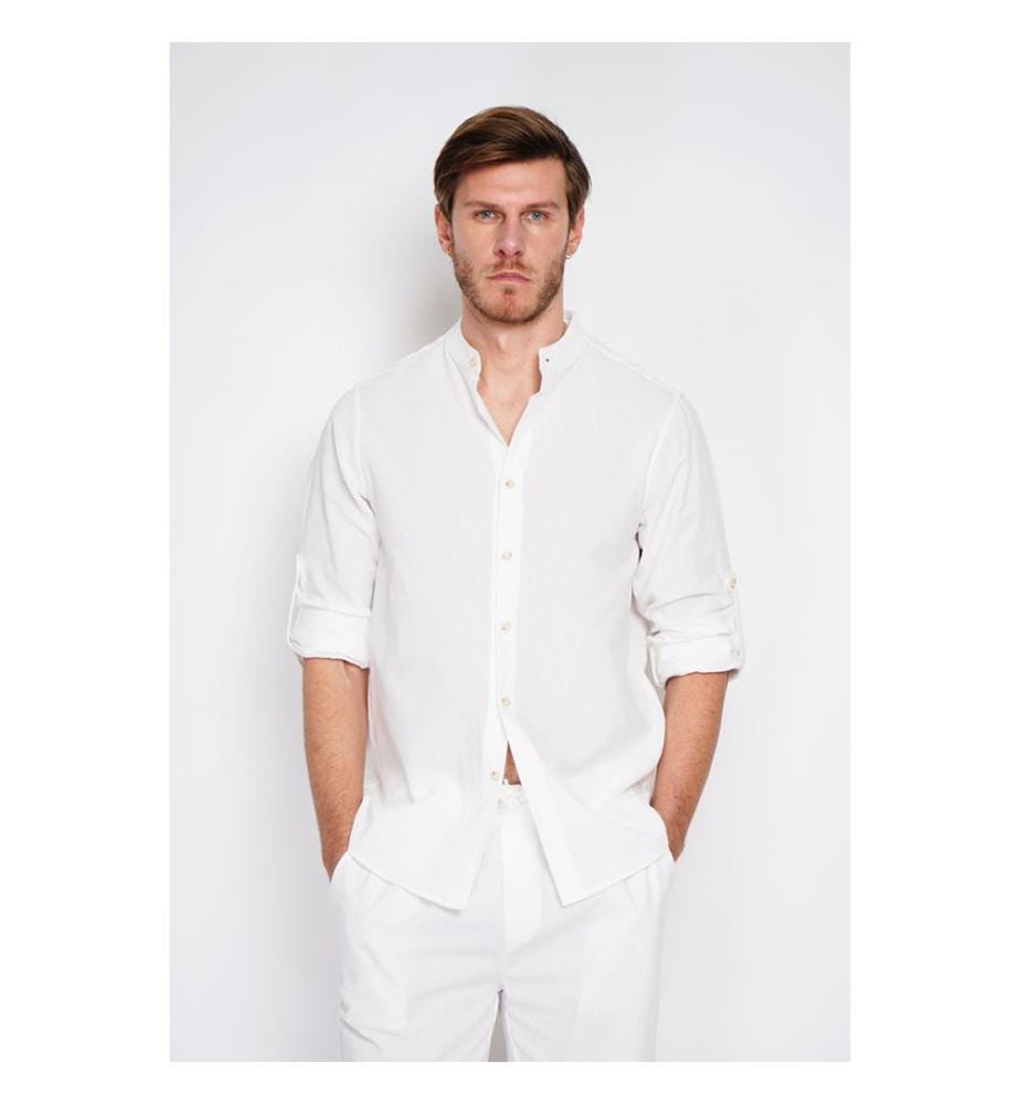 Camicia con colletto alla marinara e maniche lunghe - Bianca