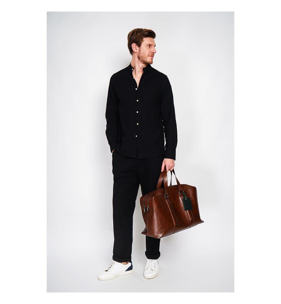 Camicia a maniche lunghe con colletto da ufficiale - Nero