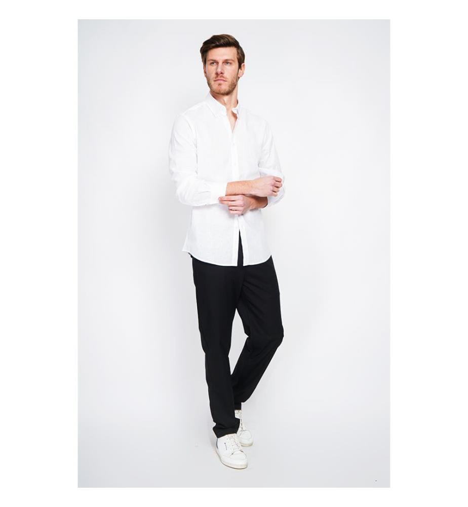 Camicia dritta con colletto classico e polsino rotondo - Bianco